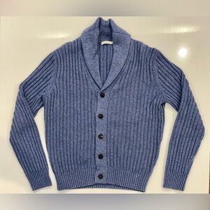 SUITSUPPLY Blue Wool Cashmere Ribbed Shawl Cardigan XL